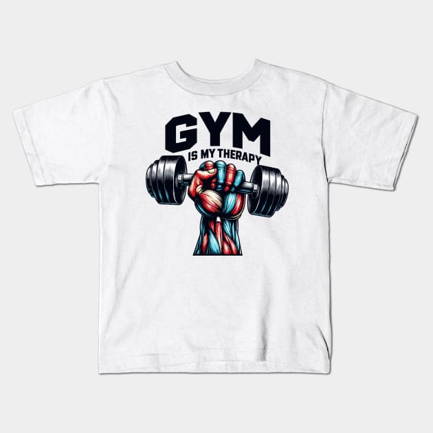 Powerful Lift - "Gym is My Therapy" Dynamic Design Kids T-Shirt by WEARWORLD